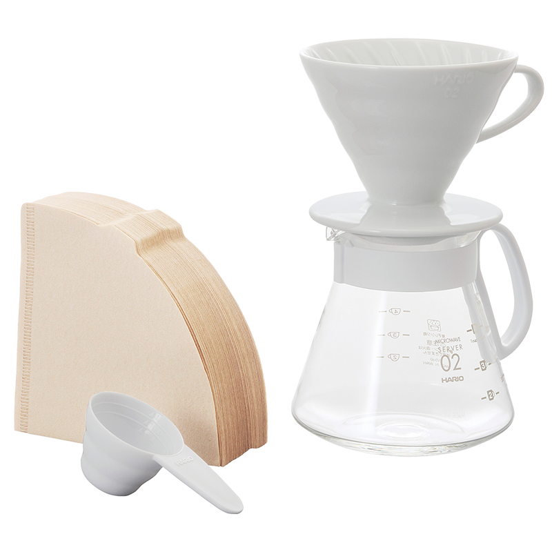 Conjunto de Dripper Cerâmico V60, Tamanho 02, Branco